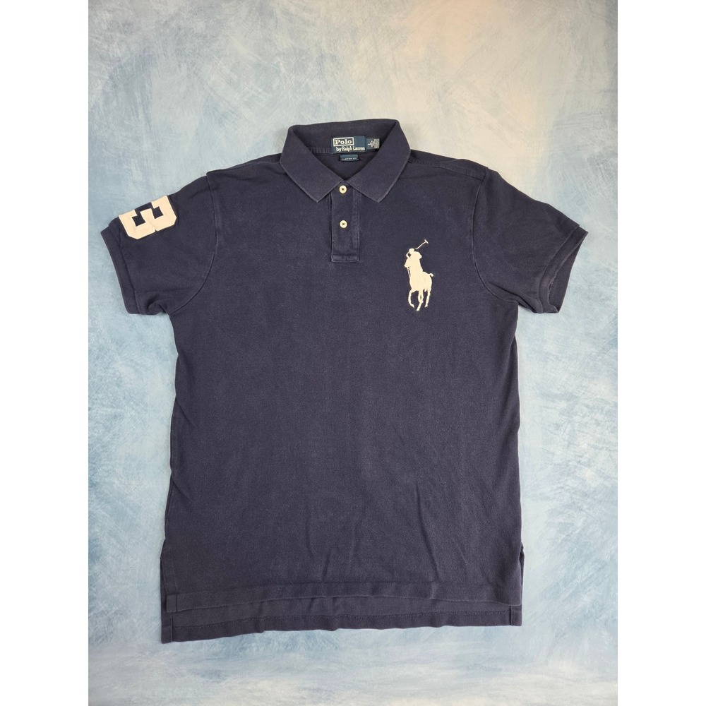 Polo Ralph Lauren Big Pony Men's Polo Shirt L Navy Custom Fit #3 Mesh